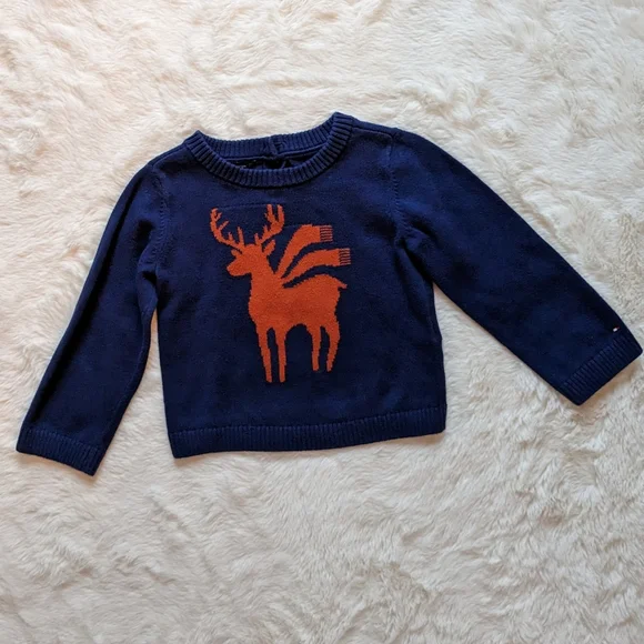 Tommy Hilfiger Crewneck Knit Sweater Winter Novelty Navy Unisex Blue & Rust 3T - Picture 1 of 7